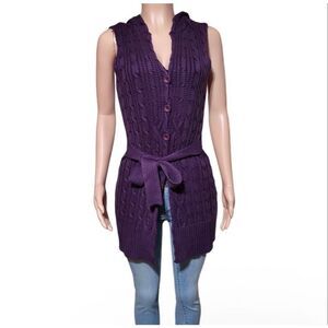 Pulp sleeveless button-up knitted tie front plum sweater M